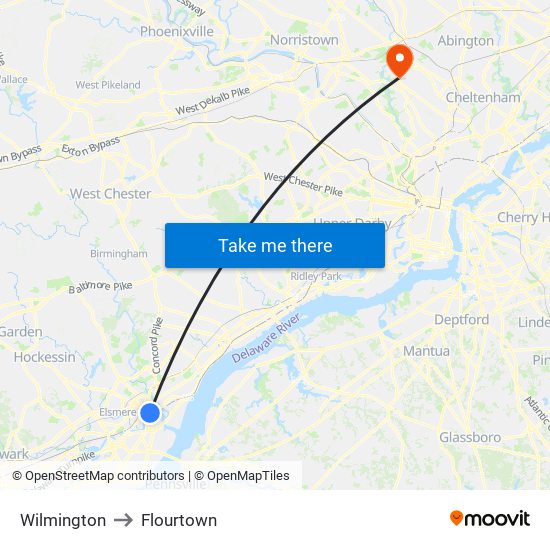 Wilmington to Flourtown map