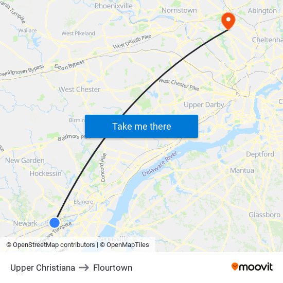 Upper Christiana to Flourtown map