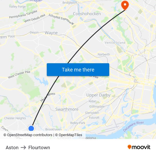 Aston to Flourtown map