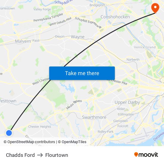 Chadds Ford to Flourtown map
