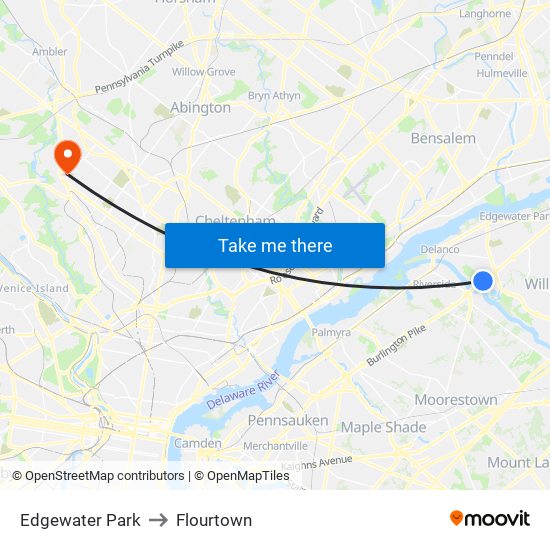 Edgewater Park to Flourtown map