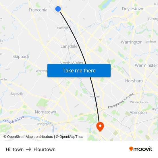Hilltown to Flourtown map