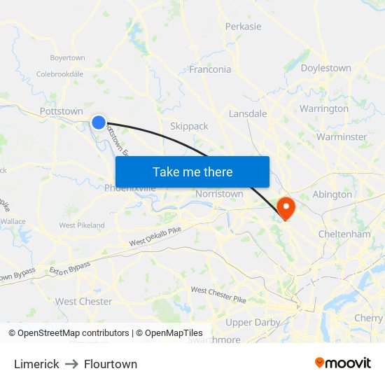 Limerick to Flourtown map