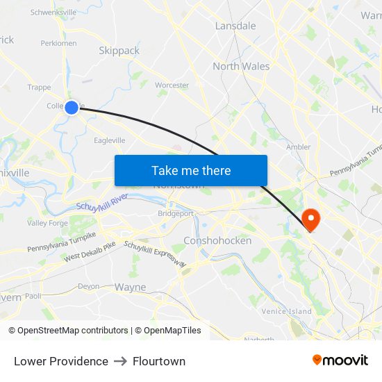 Lower Providence to Flourtown map
