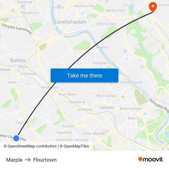 Marple to Flourtown map
