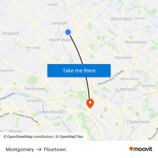 Montgomery to Flourtown map