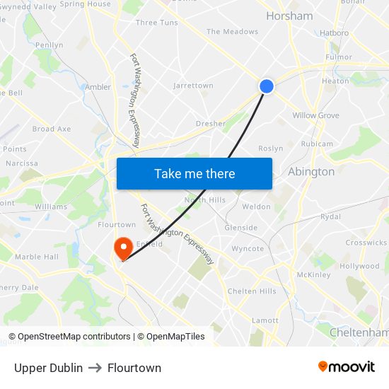 Upper Dublin to Flourtown map