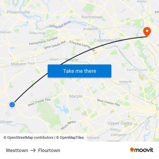 Westtown to Flourtown map