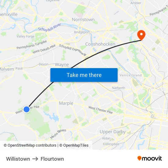 Willistown to Flourtown map