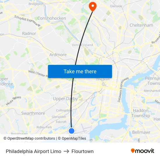 Philadelphia Airport Limo to Flourtown map