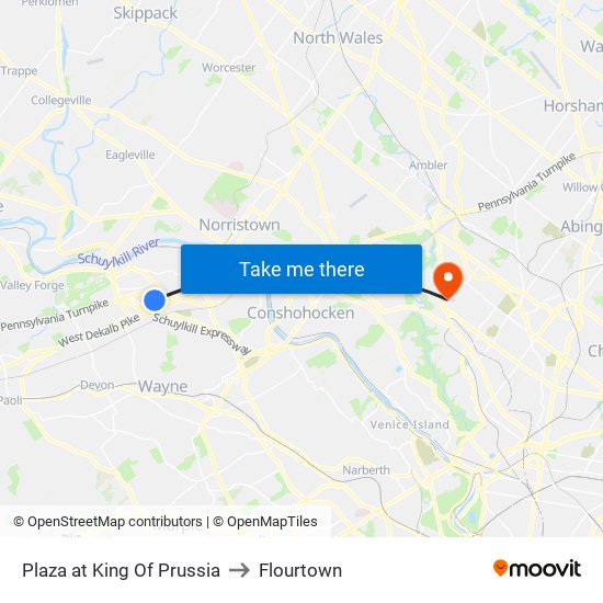 Plaza at King Of Prussia to Flourtown map