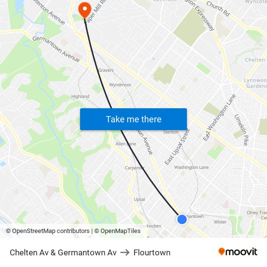 Chelten Av & Germantown Av to Flourtown map