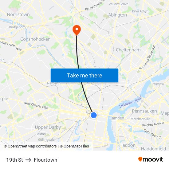 19th St to Flourtown map