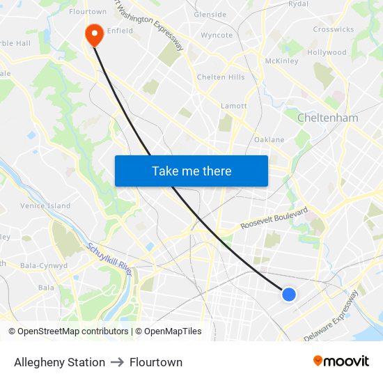 Allegheny Station to Flourtown map