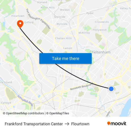 Frankford Transportation Center to Flourtown map
