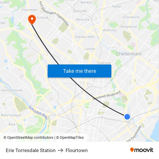Erie Torresdale Station to Flourtown map