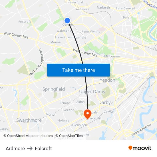 Ardmore to Folcroft map