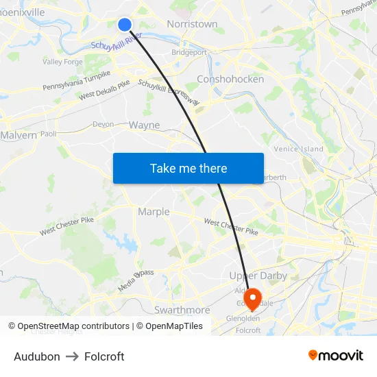 Audubon to Folcroft map