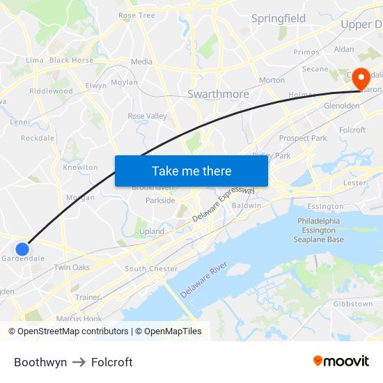Boothwyn to Folcroft map