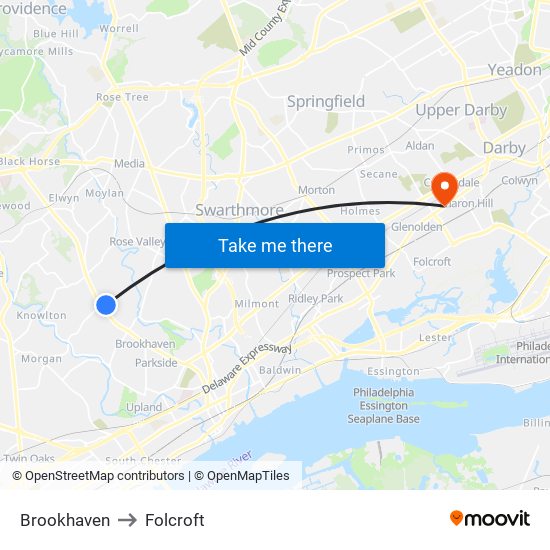 Brookhaven to Folcroft map