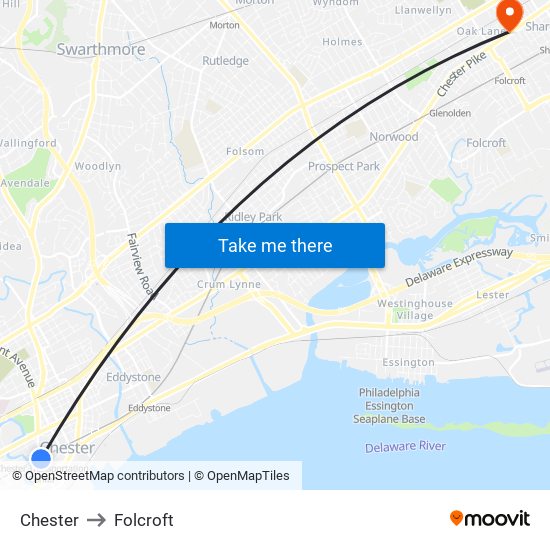 Chester to Folcroft map