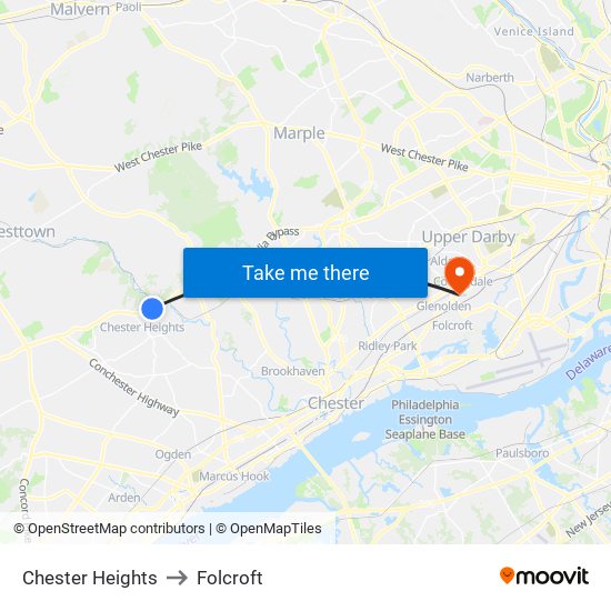 Chester Heights to Folcroft map