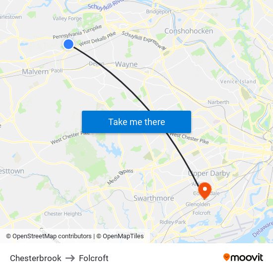 Chesterbrook to Folcroft map