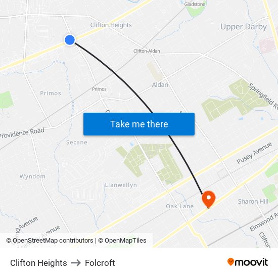 Clifton Heights to Folcroft map