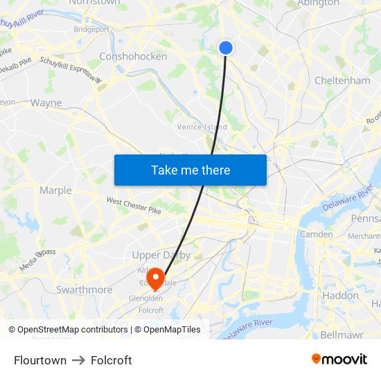 Flourtown to Folcroft map