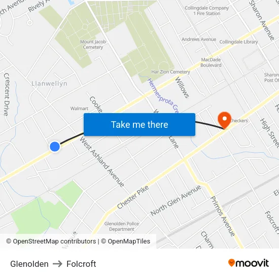 Glenolden to Folcroft map