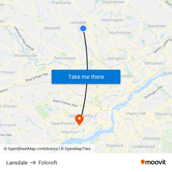 Lansdale to Folcroft map