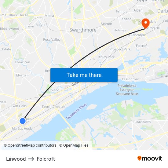 Linwood to Folcroft map