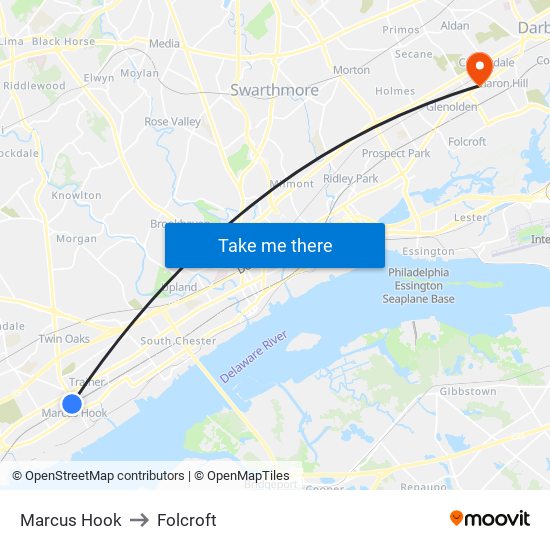 Marcus Hook to Folcroft map