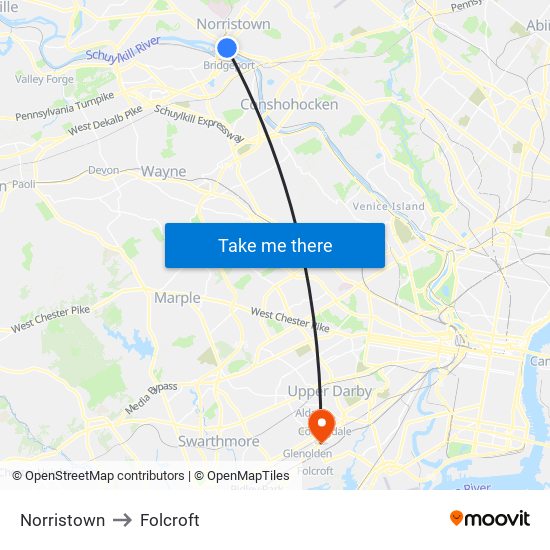 Norristown to Folcroft map