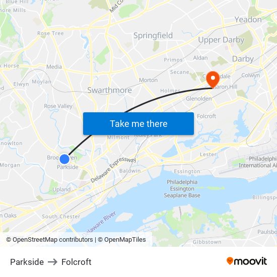 Parkside to Folcroft map