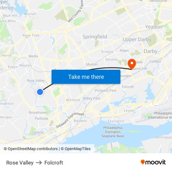 Rose Valley to Folcroft map