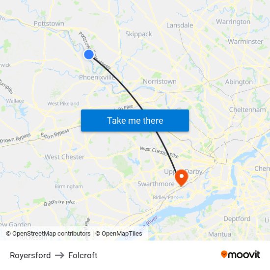 Royersford to Folcroft map
