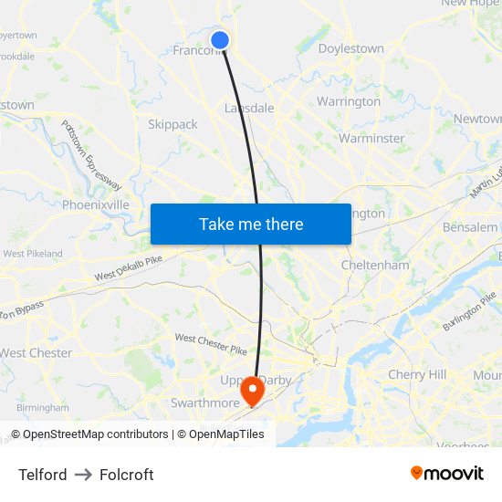 Telford to Folcroft map