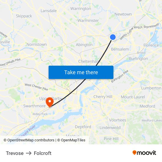 Trevose to Folcroft map