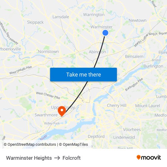 Warminster Heights to Folcroft map