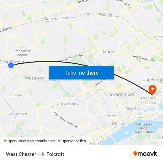 West Chester to Folcroft map