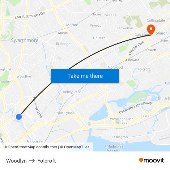 Woodlyn to Folcroft map
