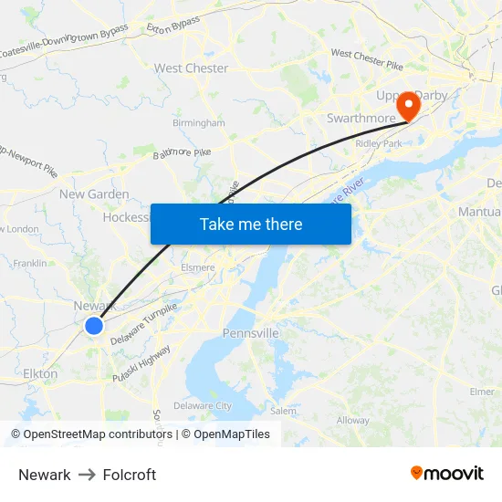Newark to Folcroft map