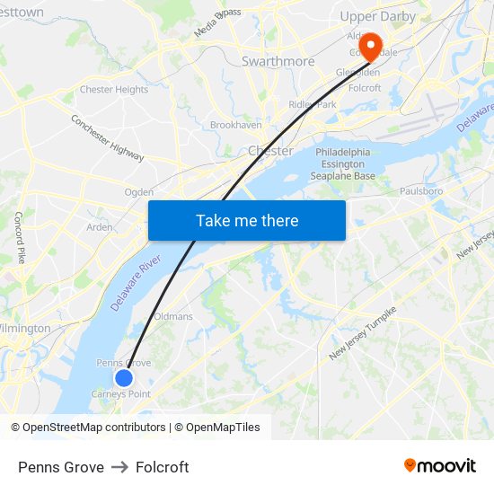 Penns Grove to Folcroft map