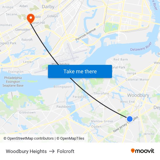 Woodbury Heights to Folcroft map