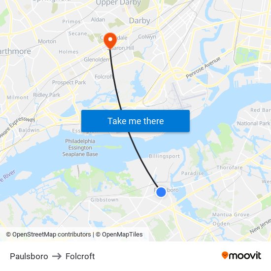 Paulsboro to Folcroft map