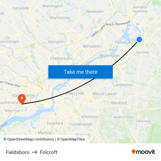 Fieldsboro to Folcroft map