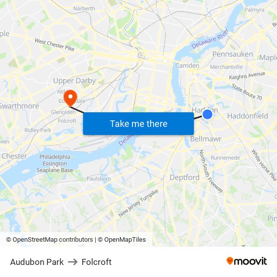 Audubon Park to Folcroft map