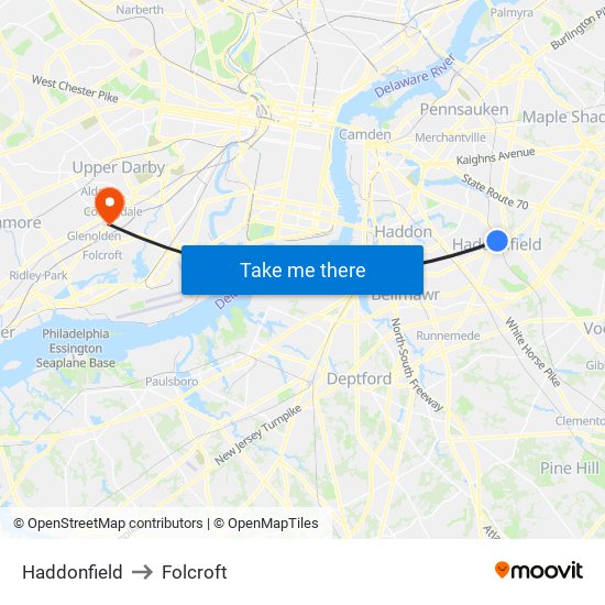 Haddonfield to Folcroft map