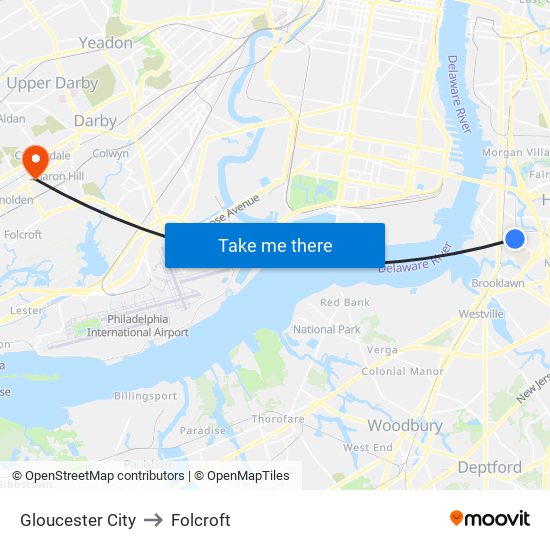 Gloucester City to Folcroft map